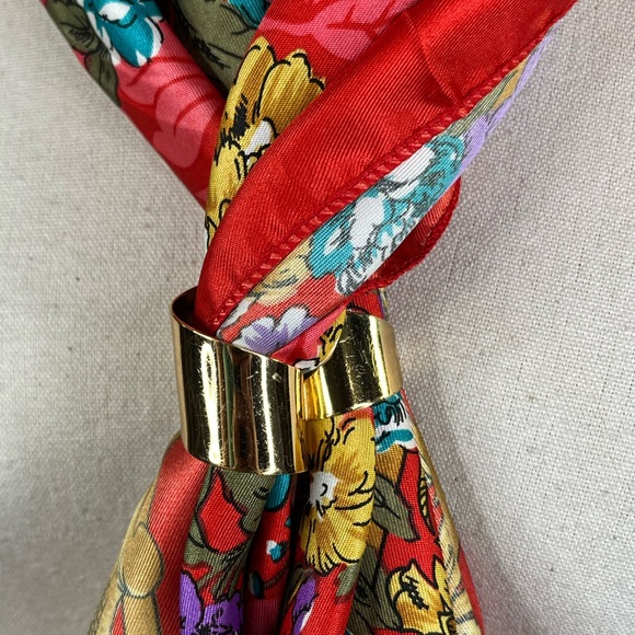 BERKSHIRE Vintage Silky Scarf Square with Napier Gold Tone Scarf Slide-OS - Picture 3 of 6